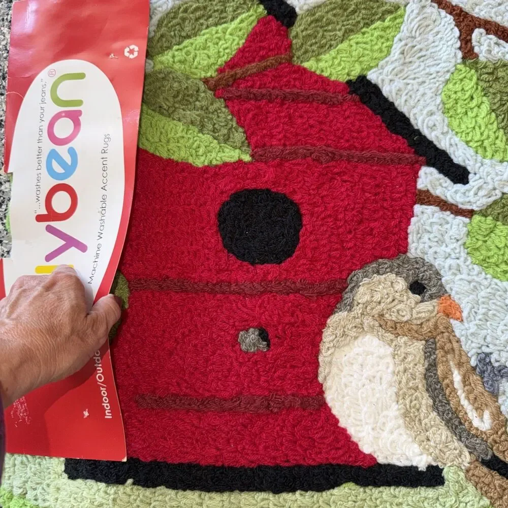 Jellybean Red Birdhouse  & Bird Accent Rug 21x33” Washable Indoor Outdoor